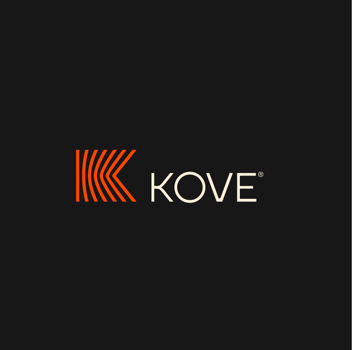Kove logo featuring an abstract orange "K" and the brand name in white.