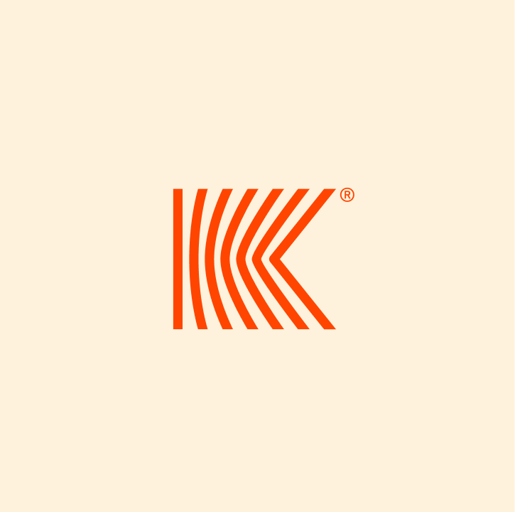 Abstract orange Kove logo with parallel lines