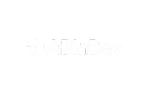 The AB InBev logo, featuring the text AB InBev in a modern font with a stylized globe-like design to the left of the text, all in white on a light gray background.
