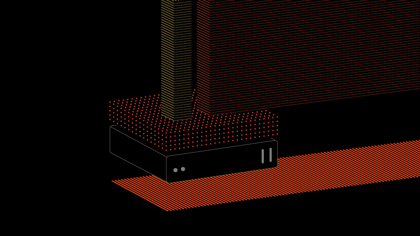 Abstract illustration of a Kove server with data processing or transmission represented by dots and lines.