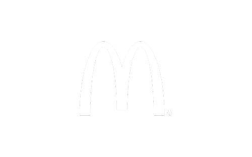 The image shows the white outline of the McDonalds golden arches logo on a light gray background.