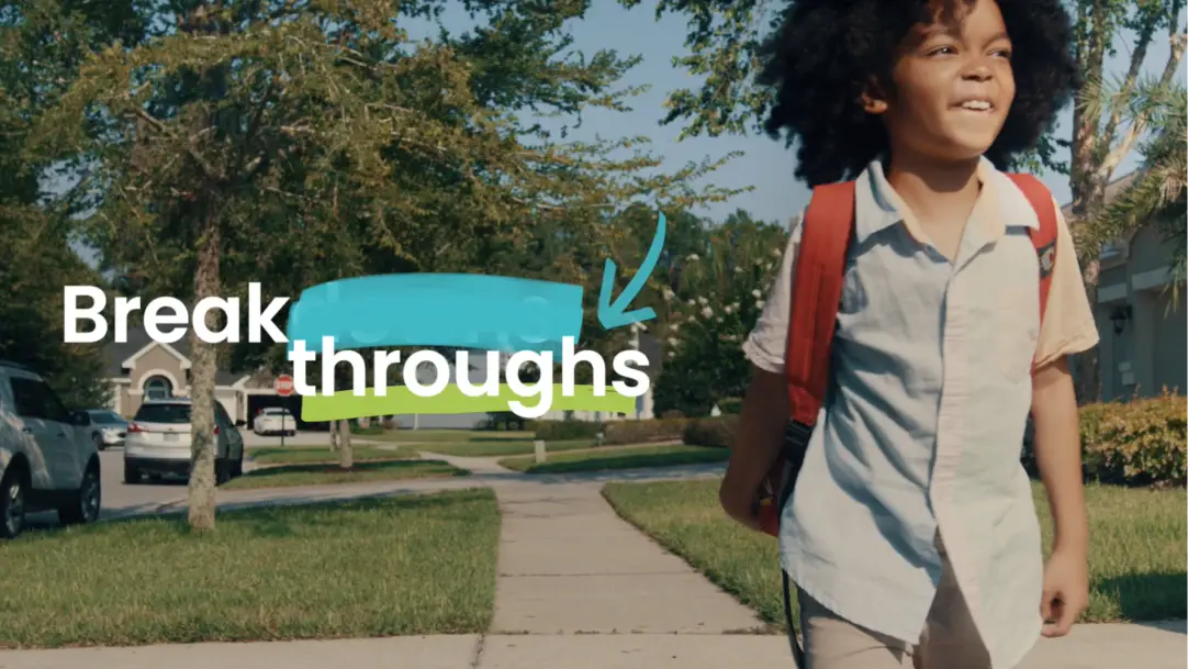 Boy with backpack walking to school: "Breakthroughs