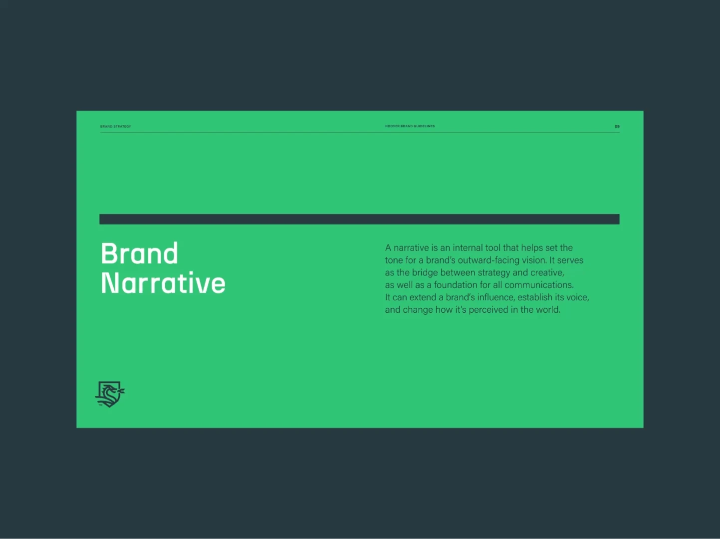 Hoover brand narrative guidelines page showing brand strategy.