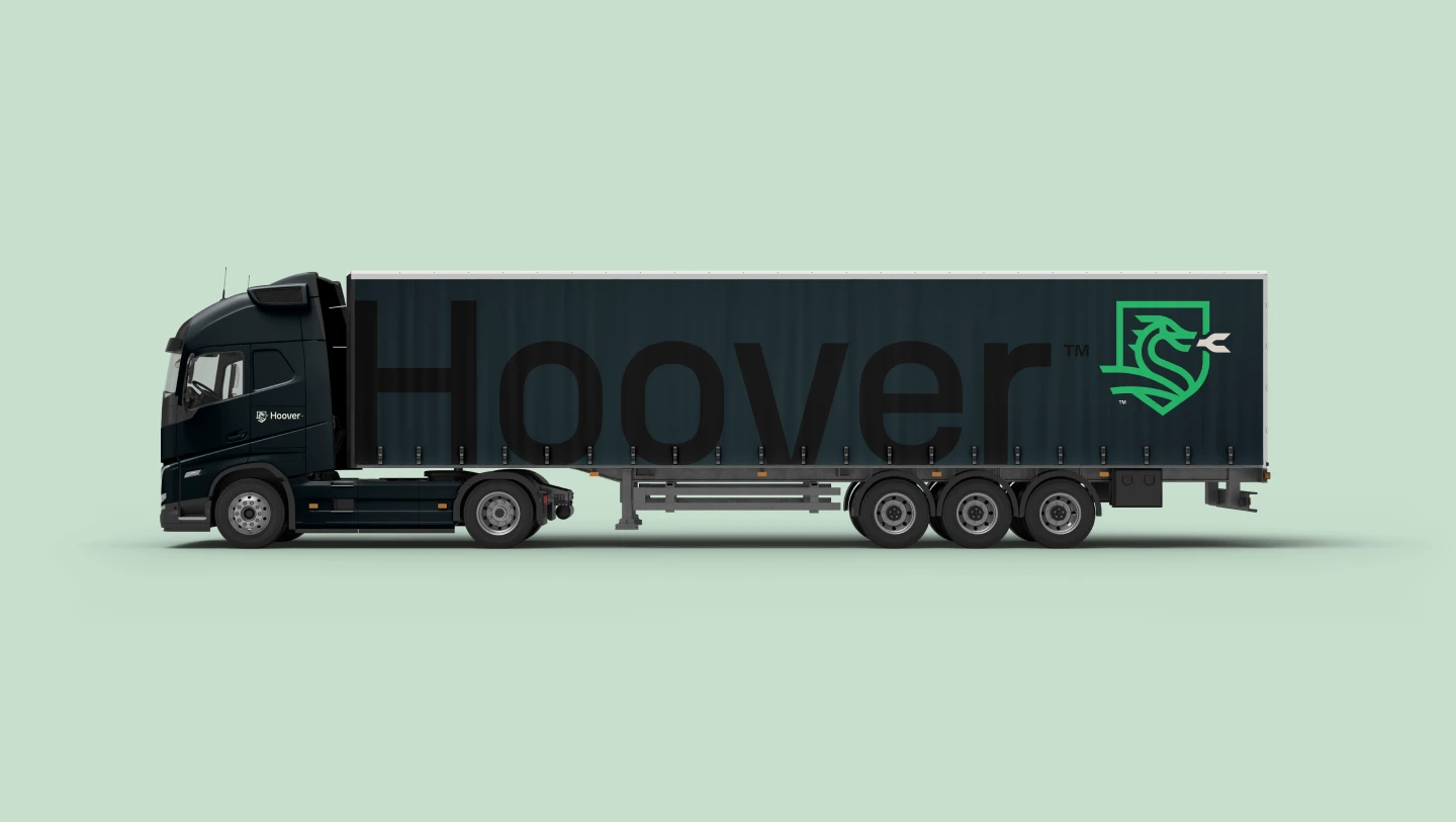 Hoover branded semi-truck with logo on trailer.