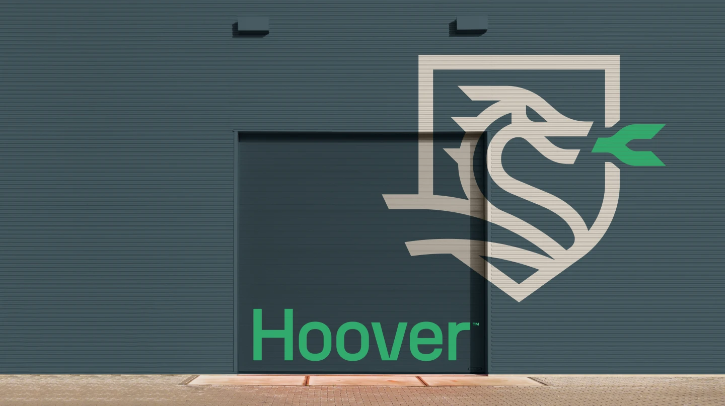 Hoover company building with logo on wall.