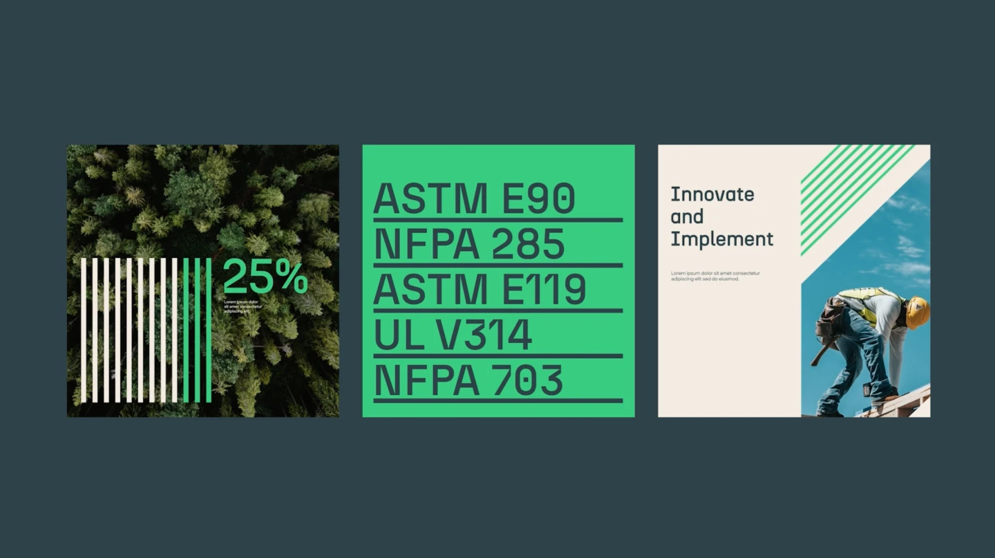 Construction industry standards: ASTM E90, NFPA 285, ASTM E119, UL V314, NFPA 703. Innovate and implement.