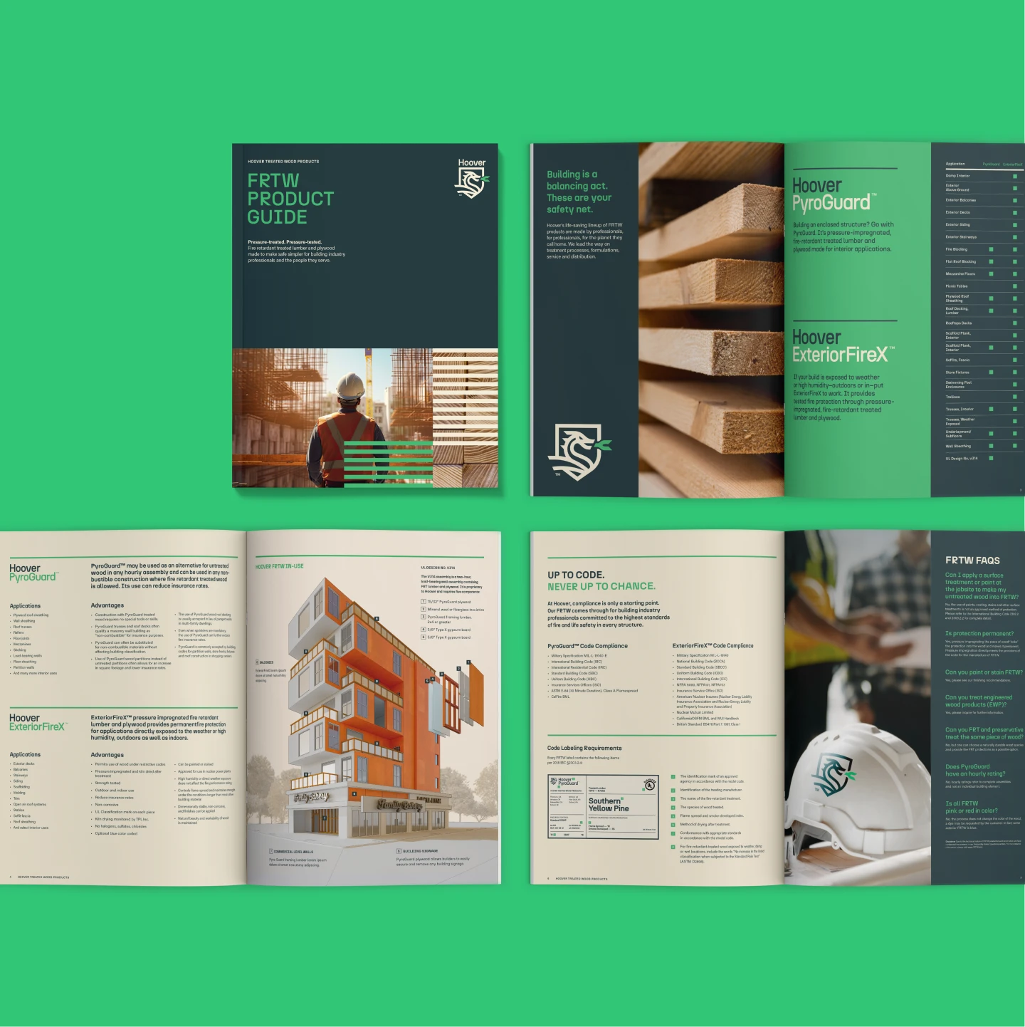 Hoover FRTW Product Guide showcasing fire-retardant treated wood applications and code compliance for building safety.