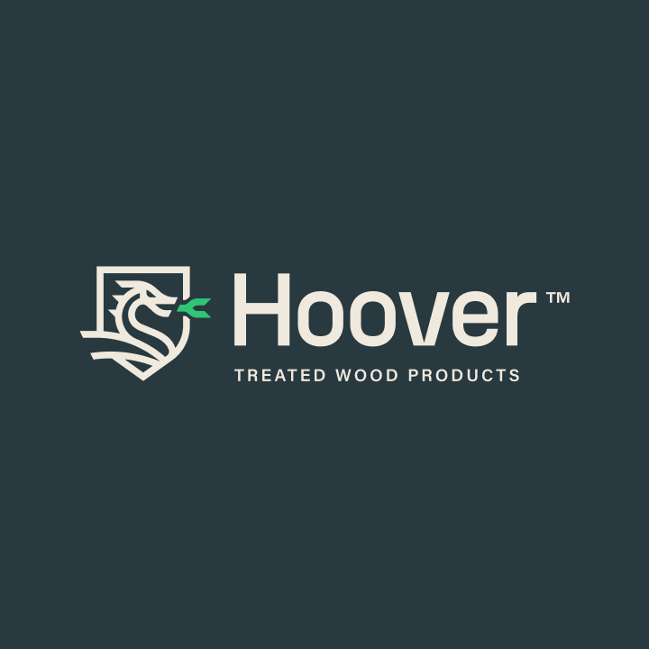 Hoover Treated Wood Products logo featuring a stylized dragon on a shield.